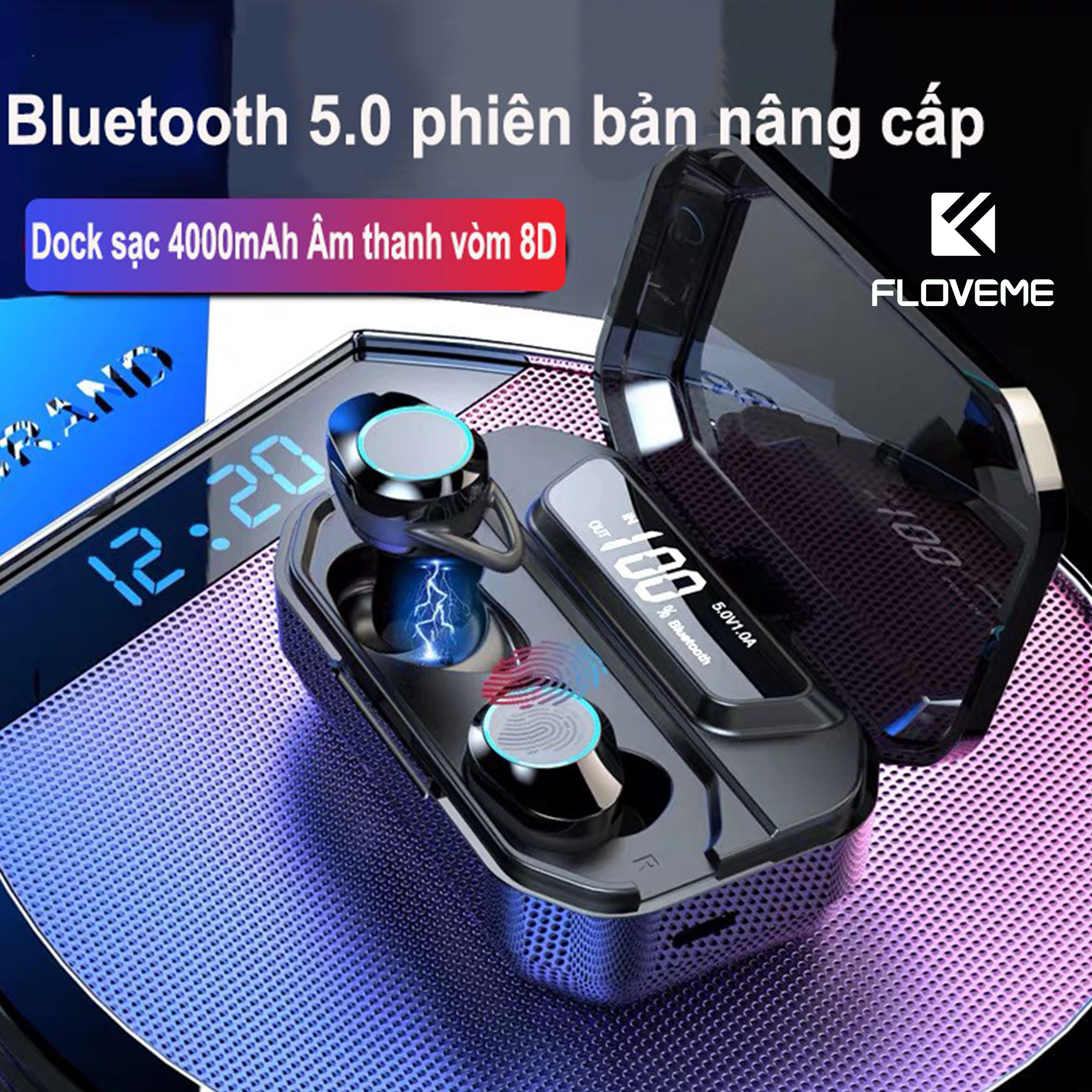 Tai nghe Bluetooth FLOVEME G02-TWS tích hợp pin dự phòng 3300mah độc lạ - thiết kế sang trọng - Hàng chính hãng