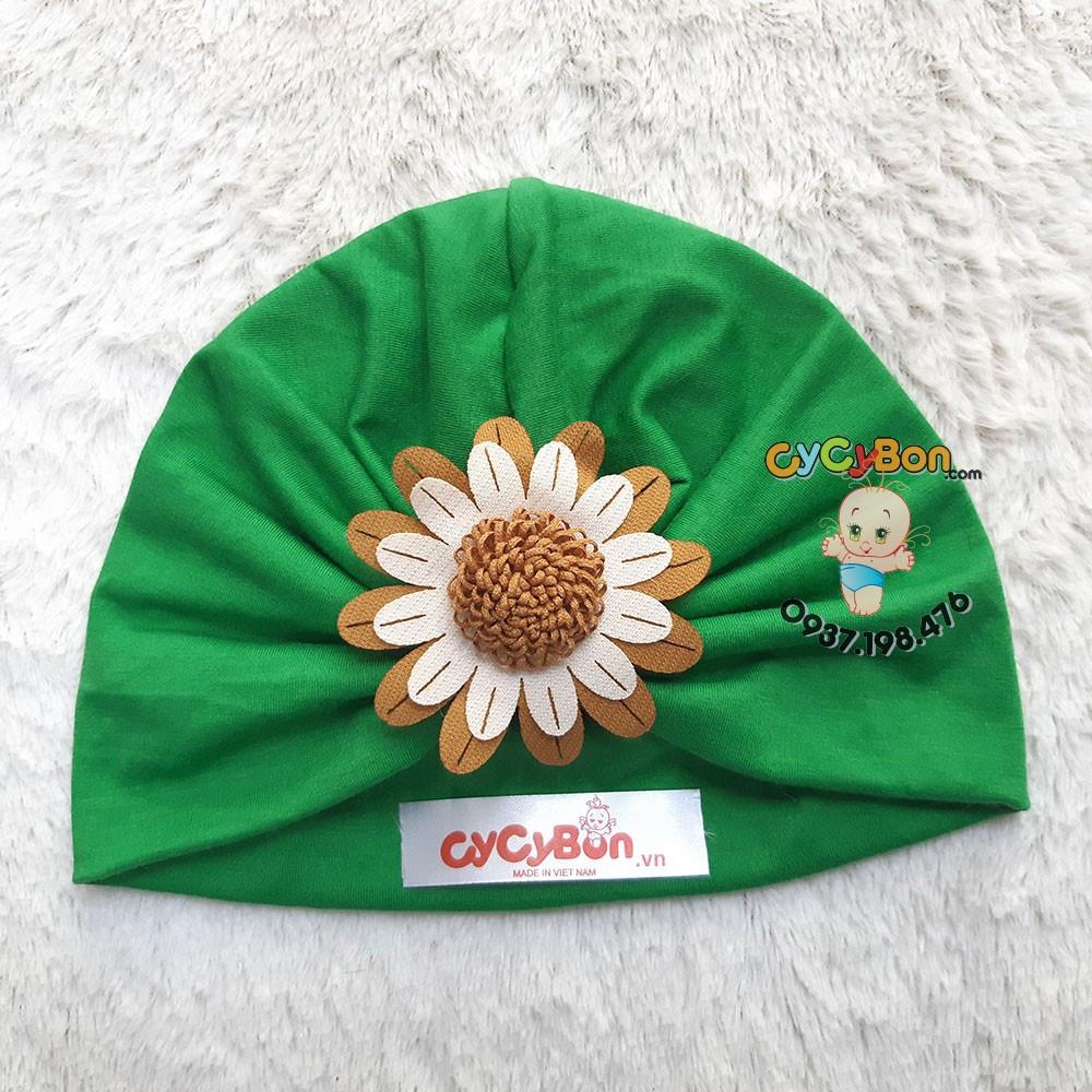 Mũ Nón Turban Cho Bé Gái Thun Cotton Bao Co Giãn Đính Bông Cúc Nâu Trắng - Có Đủ Kiểu Và Có Size Cho Bé Sơ Sinh