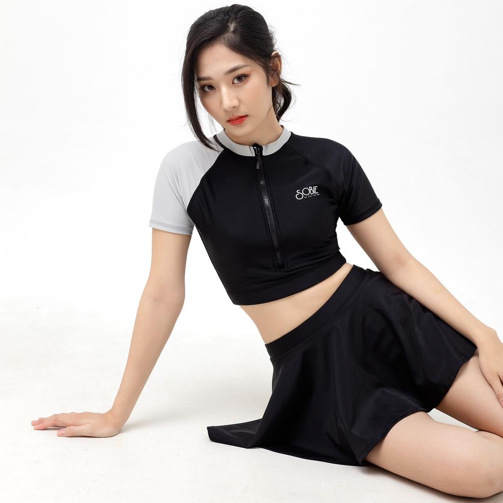 Áo bơi nữ tay ngắn croptop khoá kéo Cloudy Hebe Sobie