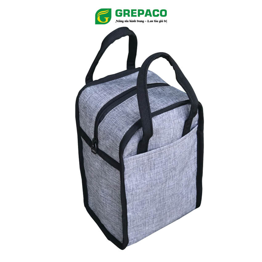 Túi Đựng Hộp Cơm Grepaco Giữ Nhiệt Nóng Lạnh Dạng Đứng Có Ngăn Phụ Đựng Đồ Thức Ăn Văn Phòng, Du Lịch – Vải Bố Canvas, Kích Thước Size Vừa, Kiểu Giỏ Xách Thời Trang Nam Nữ - Tặng Túi Đựng Muỗng Nĩa - Hàng Chính Hãng