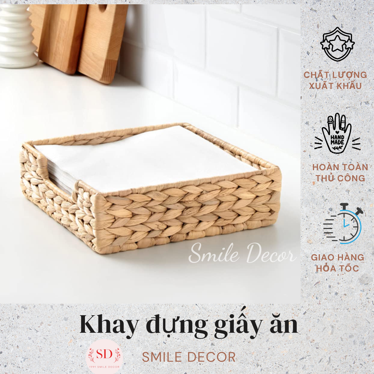 Khay đựng giấy ăn, khăn ăn hình vuông Smile Decor trang trí bàn tiệc, nhà hàng, khách sạn – Square hyacinth napkin holder