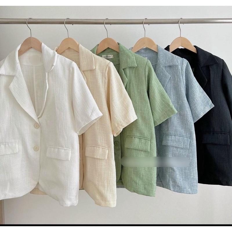 Áo blazer cộc tay dạ tweed - ảnh thật