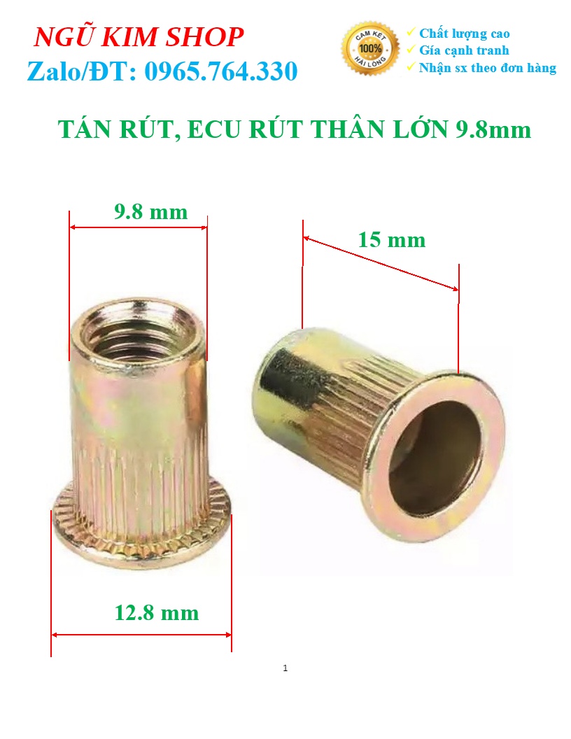 TÁN RÚT _ ECU RÚT M6 THÂN LỚN 9,8mm