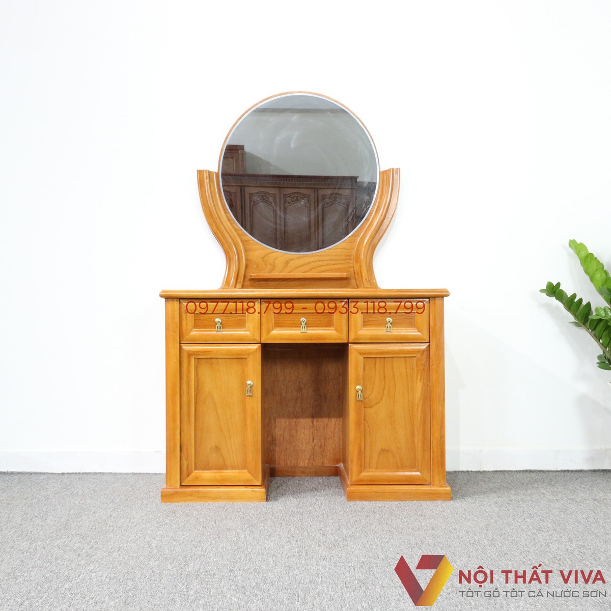 Bàn Trang Điểm Gương Tròn Gỗ Gõ Đỏ 2 Ngăn Đẹp Giá Rẻ