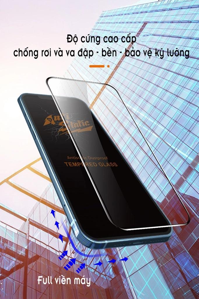 Kính cường lực Full màn cho Xiaomi Redmi Note 12 11 11s 11T 7 8 9 9s 10 10s Pro 4G 5G chống tĩnh điện chống bụi