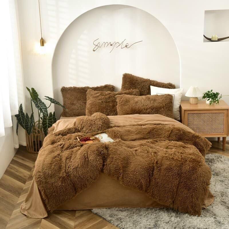 Chăn Ga Gối Nỉ Nhung Trái Tim Hàng Nhập khẩu Cao Cấp 5 Món