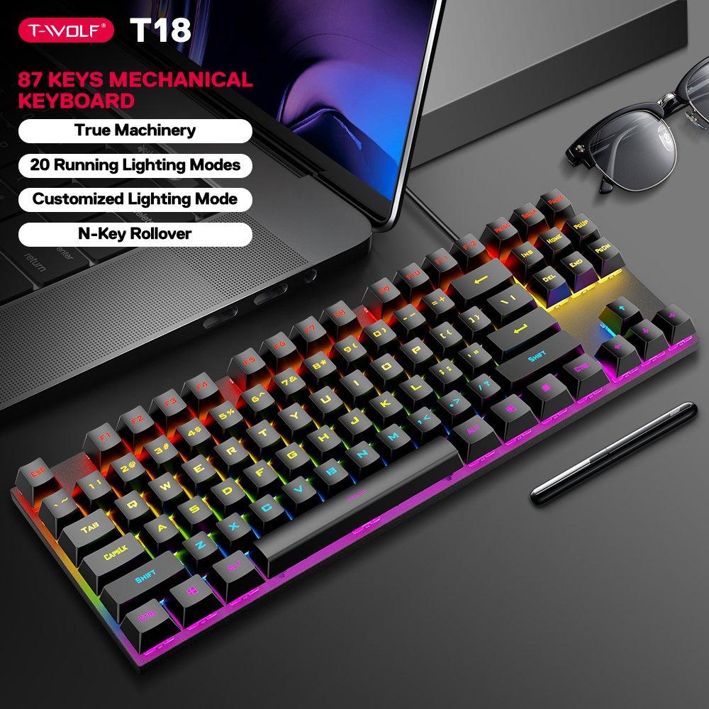 KEYBOARD T-Wolf T18 Phím cơ (Phím cơ, 87 key, Blue Switch, 12 chế độ Led) - BẢO HÀNH 12 THÁNG