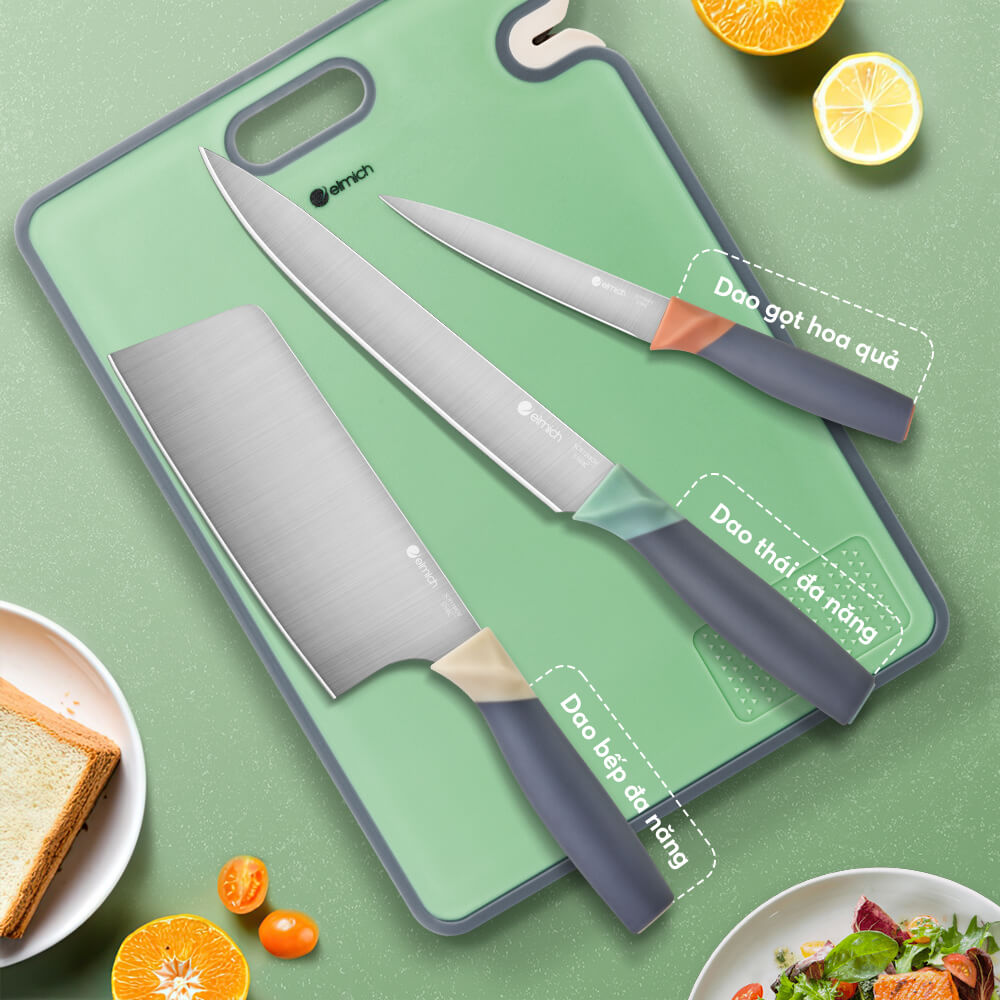 Bộ Dao Thép Diamond 3 Món Đóng Hộp Elmich EL8410, Hàng Chính Hãng, Chống Trượt, Chống Ăn Mòn-JoyMall