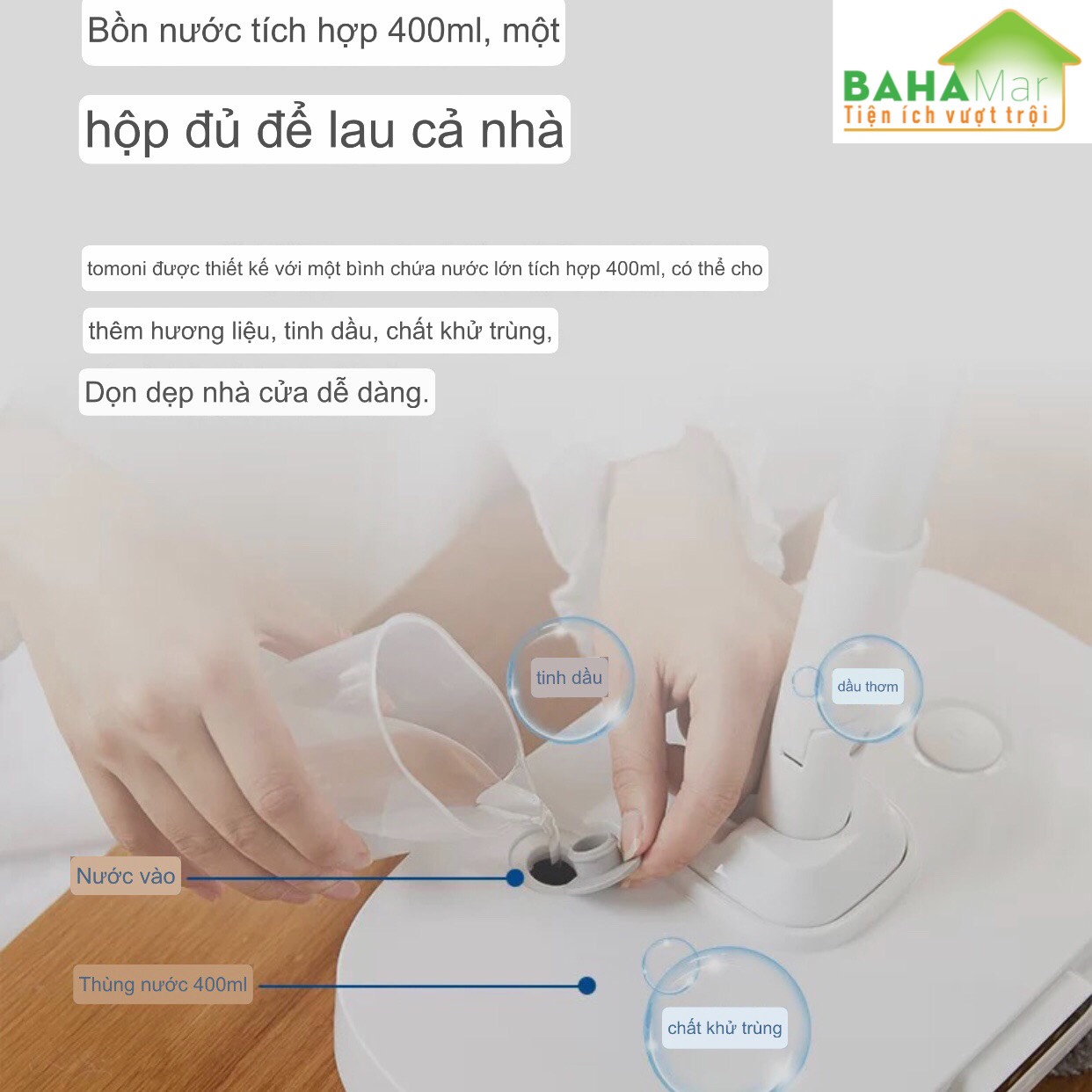 MÁY LAU NHÀ, QUÉT SÀN TỰ ĐỘNG PHUN NƯỚC CẦM TAY CHẠY ĐIỆN KHÔNG DÂY TOMONI "BAHAMAR" có thể phun nước tự động lau sàn và quét sàn