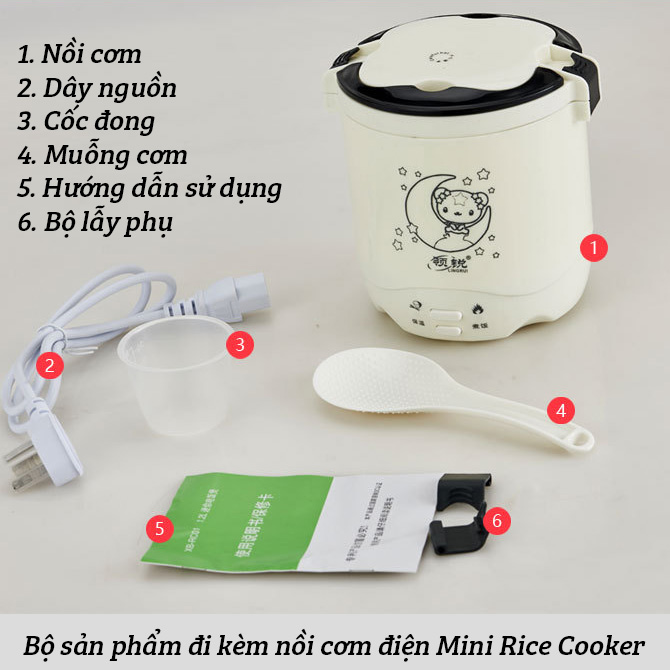 Nồi cơm điện mini 1.2L Mini nấu cơm làm bánh nấu cháo làm súp cho 1-2 người nấu cơm tại văn phòng bệnh viện