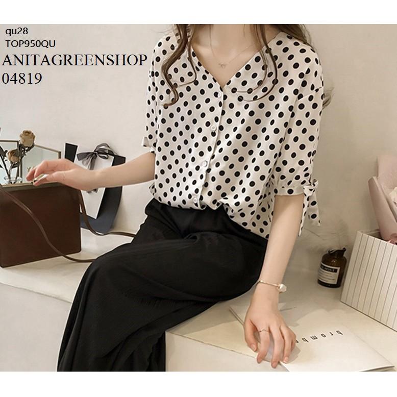 TOP859 ÁO NỮ CHẤM BI TAY LỠ
