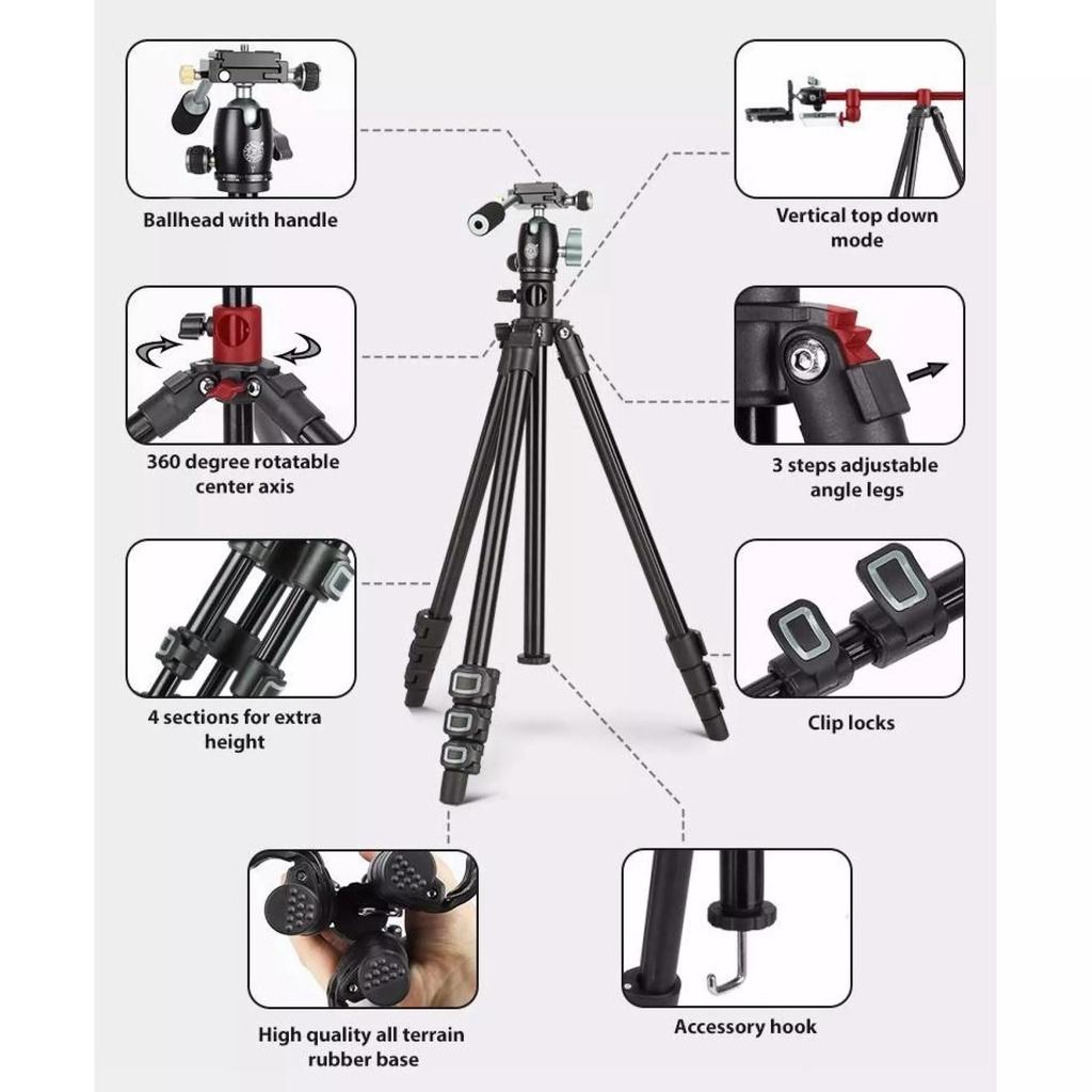 Chân máy ảnh tripod Beike Q-202F, Thanh ngang - Hàng chính hãng