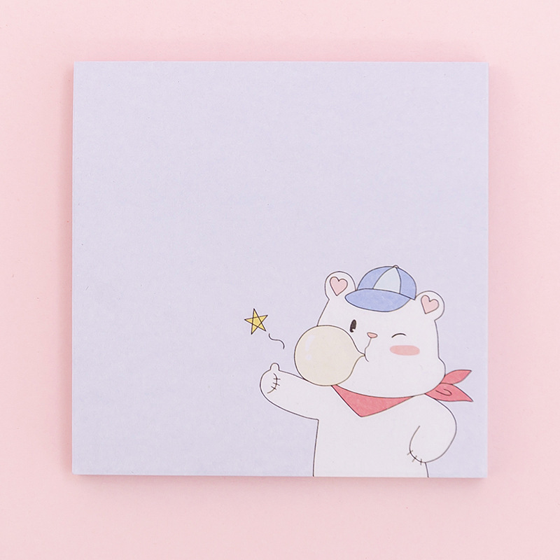 Giấy Note Vuông Ghi Chú Cute Tập 80 Tờ Họa Tiết Chuột Hamster Gấu Trắng Dễ Thương Kích Thước 7.2x7.2cm Có Keo