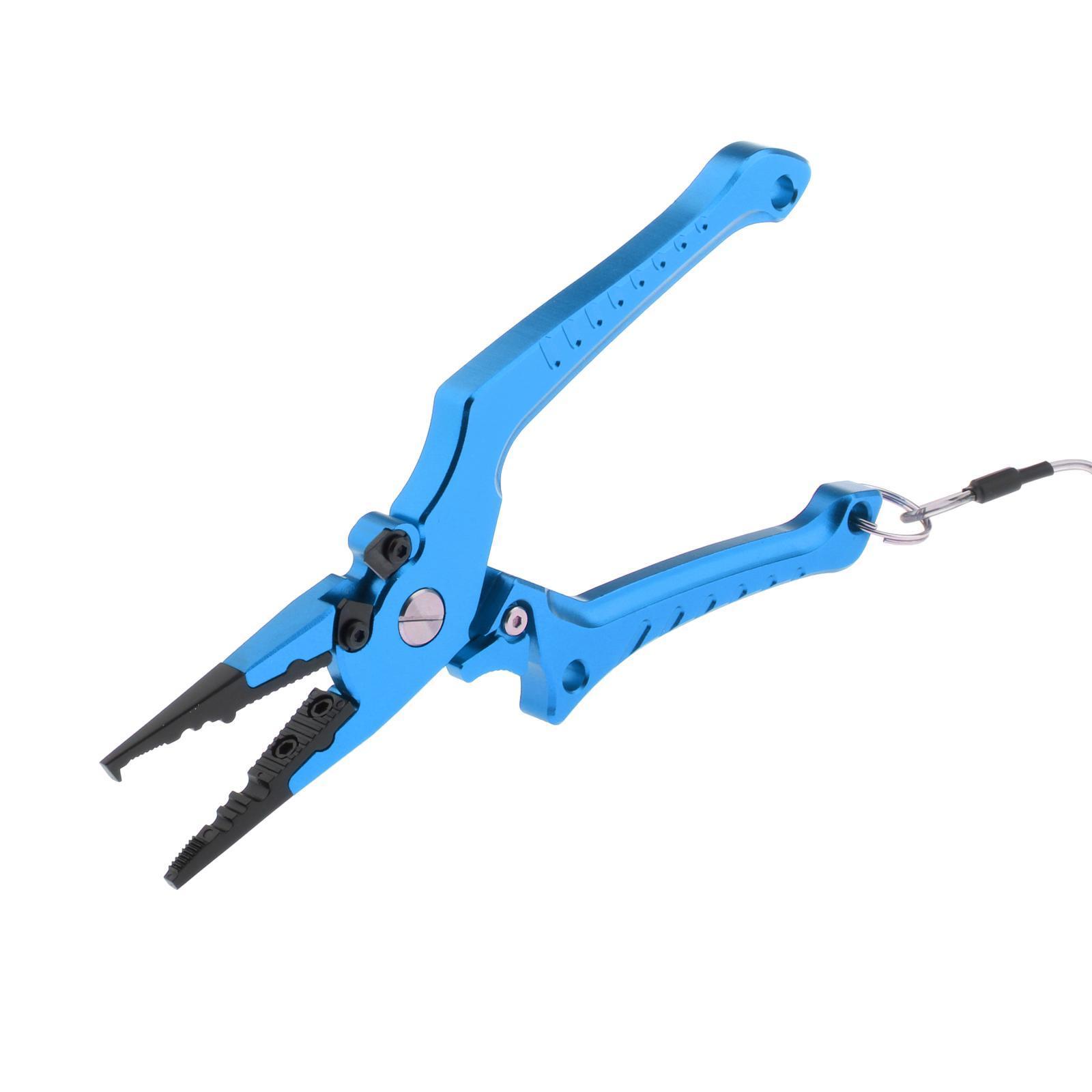 Fishing Pliers Braid Line Cutter Fish Lip Hook Remover with Lanyard Blue