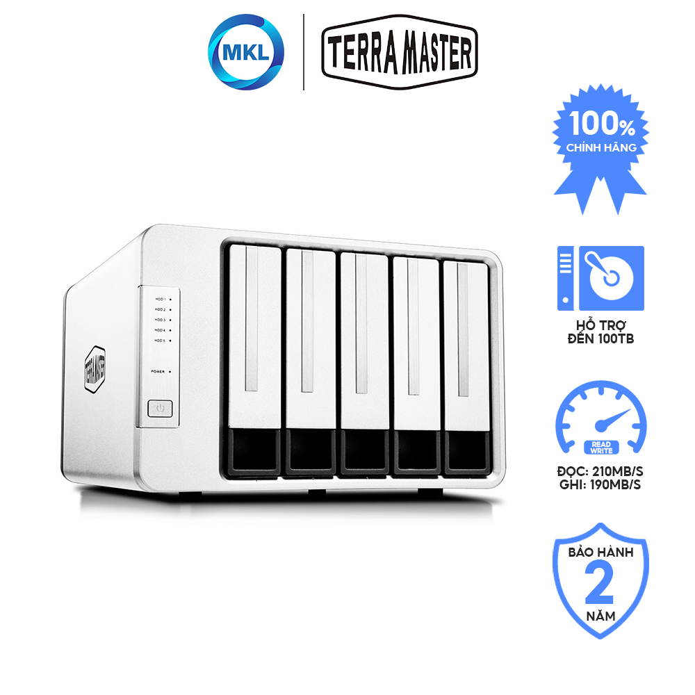 Thiết bị lưu trữ NAS Terra Master D5-300 USB-C 3.0 Super Speed - 5 khay ổ cứng Hàng chính hãng