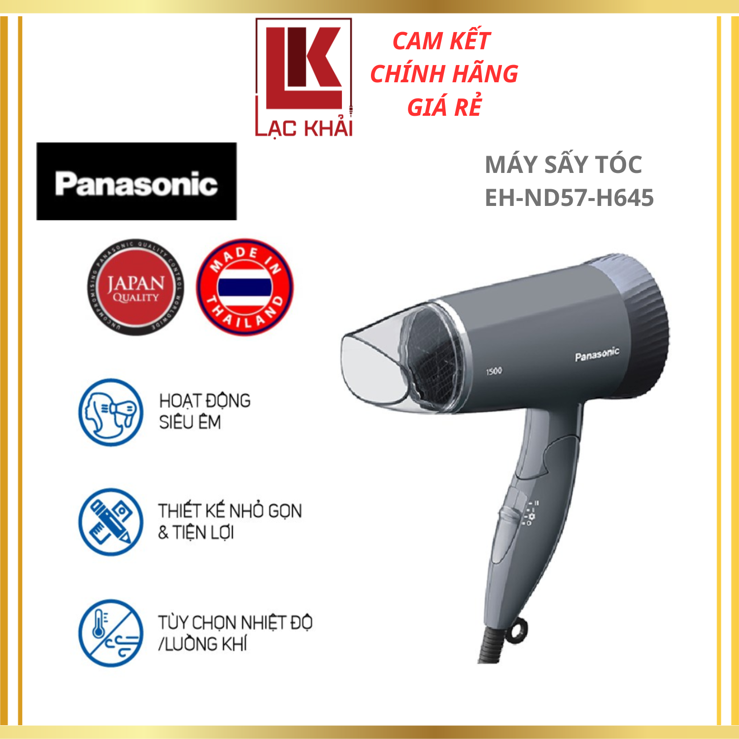 Máy sấy tóc Panasonic EH-ND57-H645  – Công Suất 1500W - Hàng chính hãng - Bảo hành chính hãng 12 tháng, Chất lượng Nhật Bản