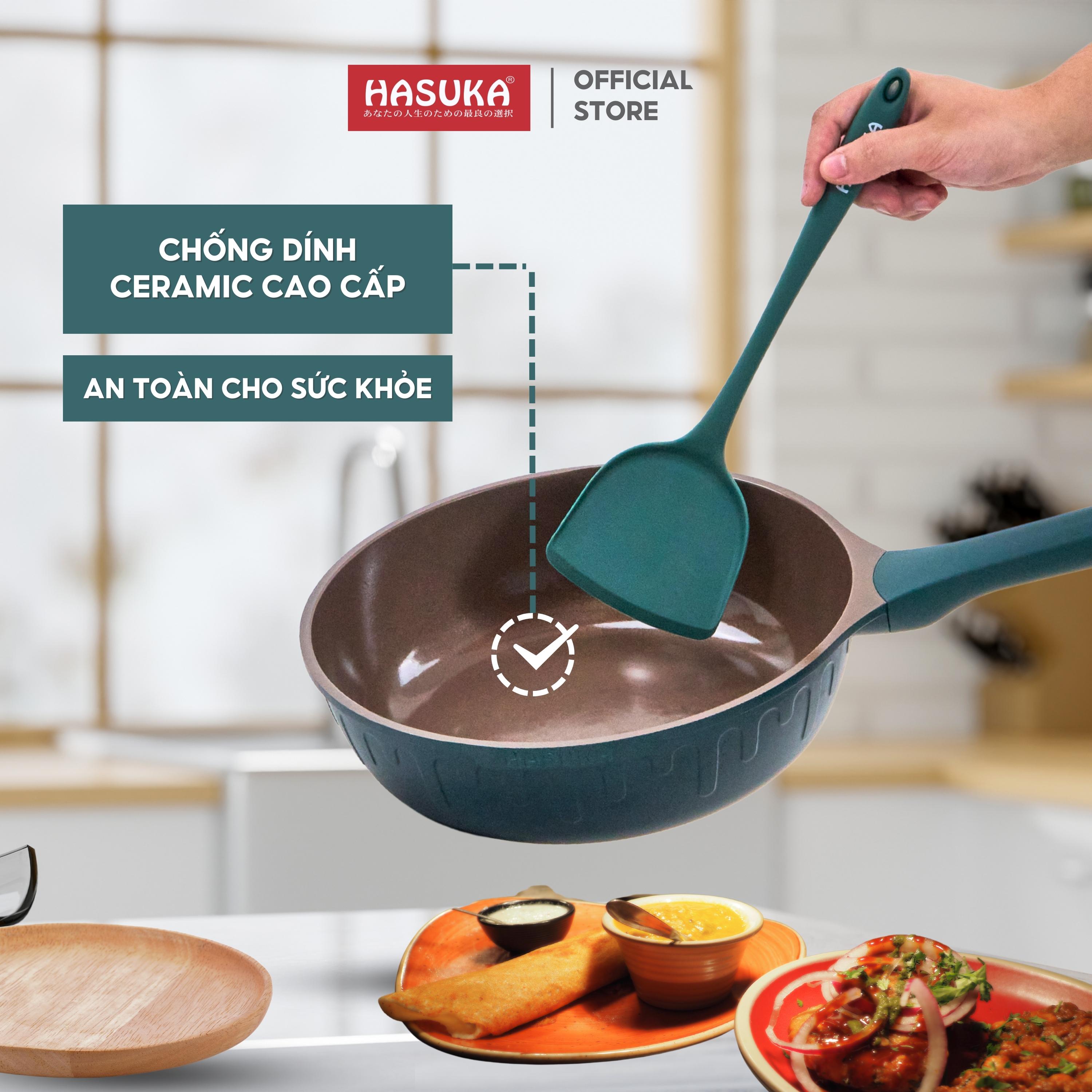 Chảo chống dính cao cấp HASUKA HSK-368CR- kèm xửng hấp inox, thiết kế cách điệu sang trọng, dùng được trên mọi loại bếp