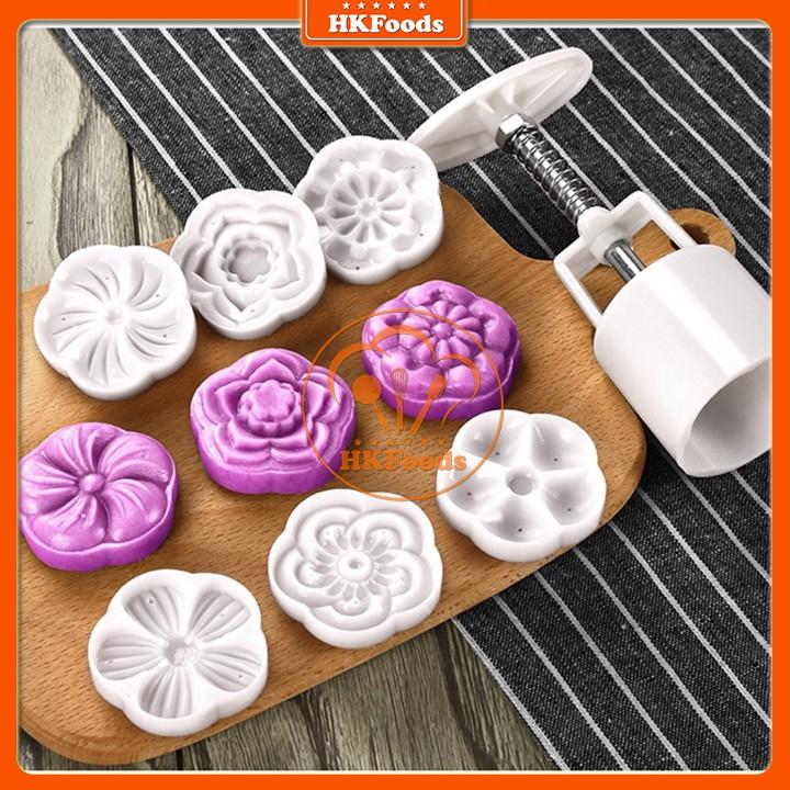 Khuôn nhấn lò xo làm bánh trung thu mặt hoa 3D (50G)
