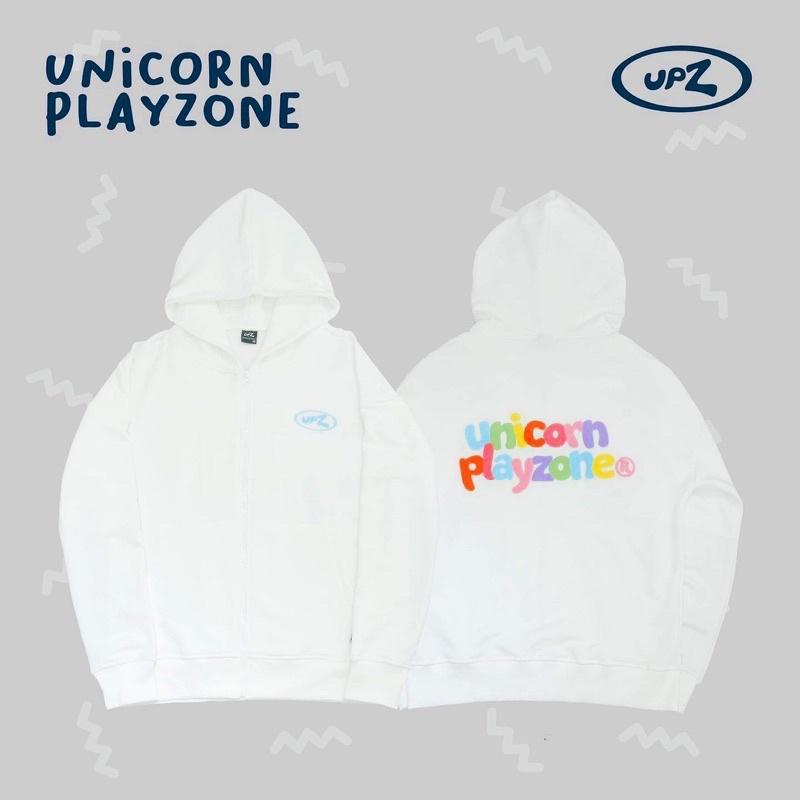 UPZ Áo Khoác Hoodie Dây Kéo In Unicorn Play Zone Chữ Bảy Màu (Trắng)