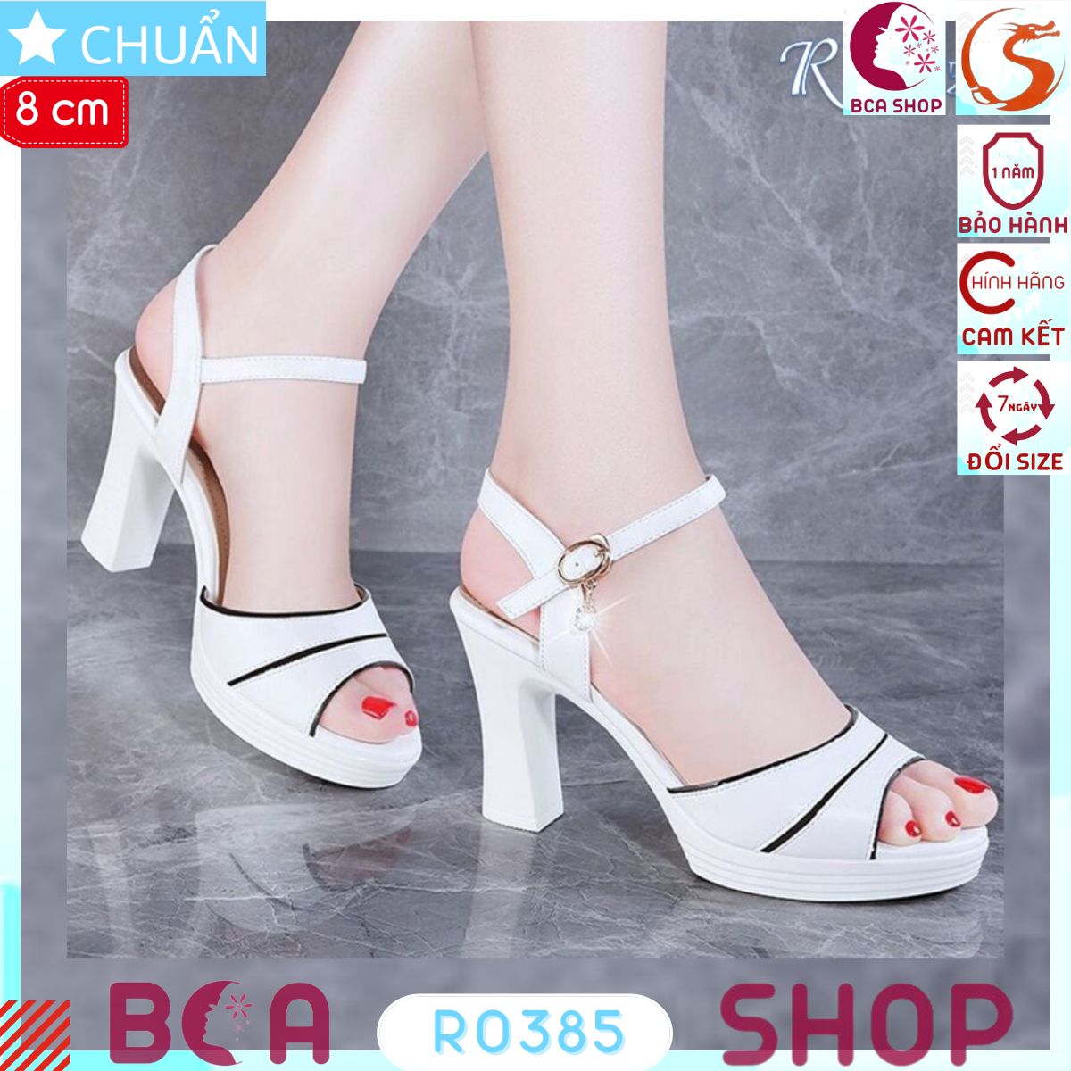 Giày cao gót nữ 8p RO385 ROSATA tại BCASHOP hở mũi, màu trắng viền đen vừa sang trọng lại vừa thanh lịch