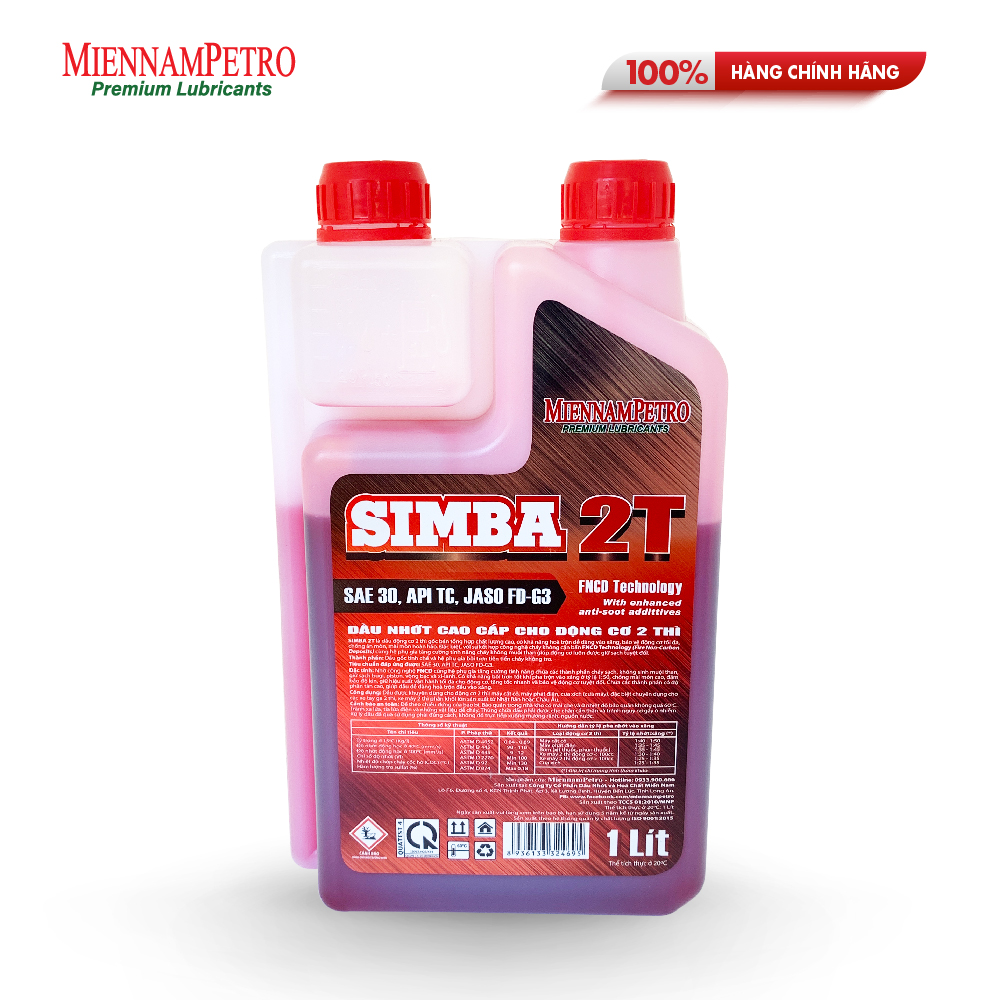 Dầu Nhớt MiennamPetro Simba 2T SAE 30 API TC JASO FD-63 1L Dành Cho Động Cơ Và Xe Máy 2 Thì Chất Lượng Cao