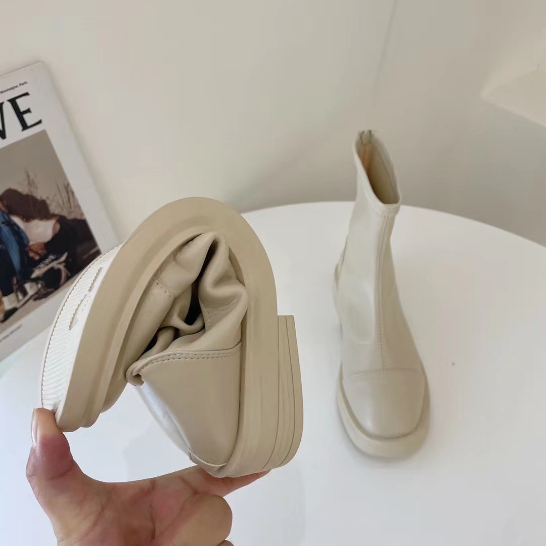 ỚI VỀ CÓ SẴN - ẢNH THẬT Giày bốt nữ cổ ôm mũi tròn đế 3cm da mềm màu đen trắng nâu khóa sau cao cấp