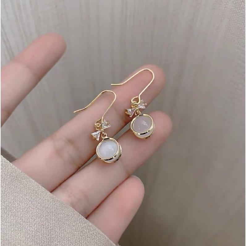 Khuyên tai bông tai nữ nơ thả đá mắt mèo sáng đẹp Ring House