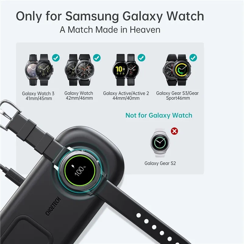 Đế sạc không dây sạc nhanh 15W 2 in 1 hỗ trợ sạc cho Smartphone / Galaxy Watch / Tai nghe hiệu CHOETECH T570-S (Chuẩn Qi, Smartchip, chuyên dụng cho Galaxy Watch) - Hàng nhập khẩu