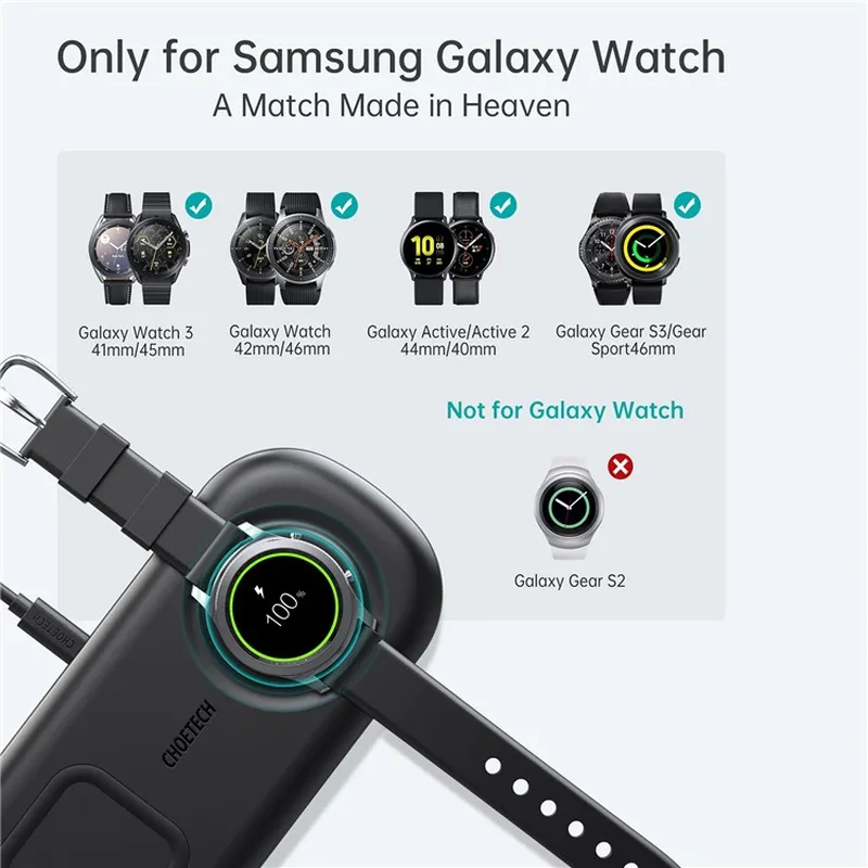 Đế sạc không dây sạc nhanh 15W 2 in 1 hỗ trợ sạc cho Smartphone / Galaxy Watch / Tai nghe hiệu CHOETECH T570-S - Hàng nhập khẩu