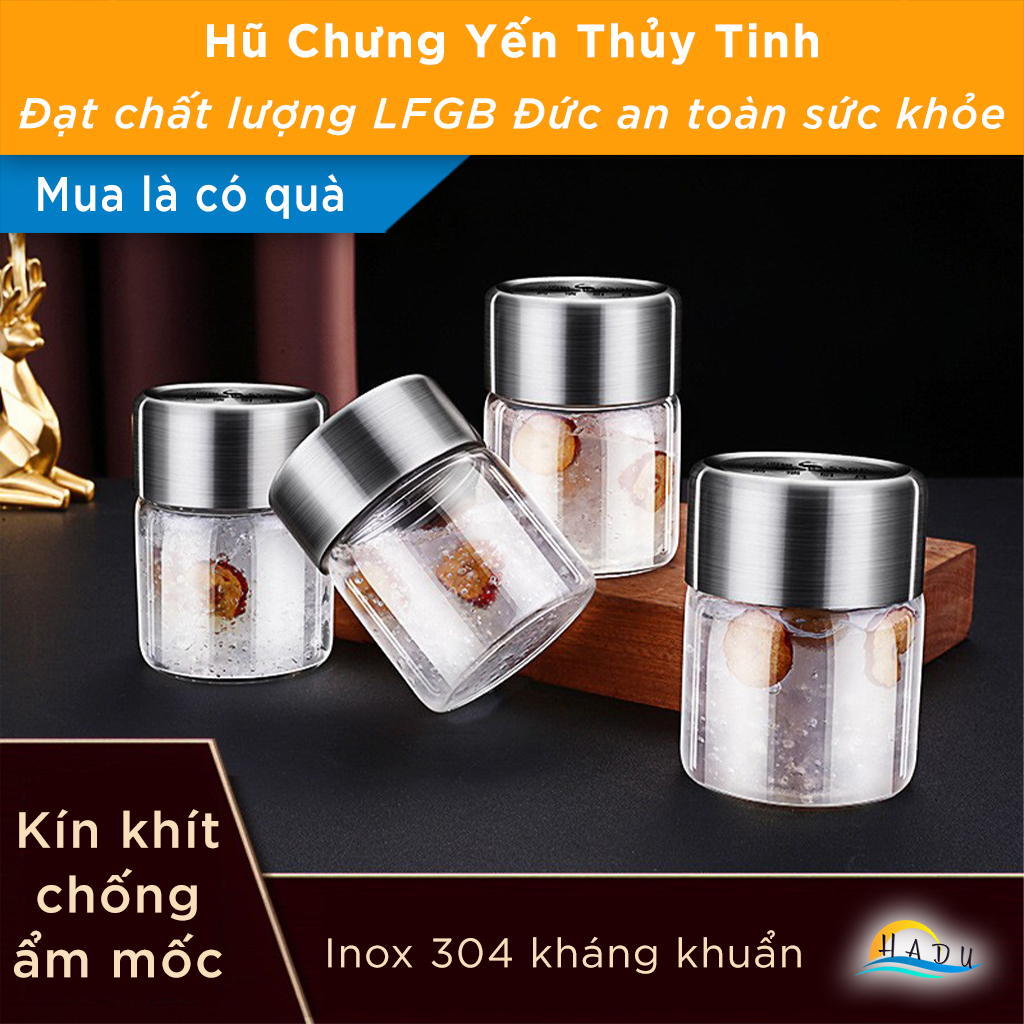 [4 Cái] Hũ Chưng Yến 120ml 150ml 200ml Thủy Tinh Nắp Inox 304 Cao Cấp Đạt Chất Lượng Đức SSGP