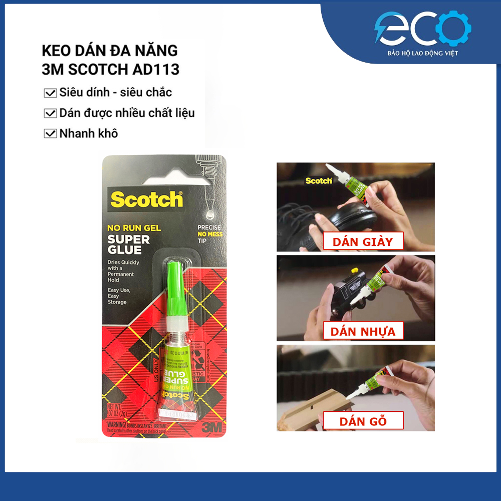 Keo 3M AD113 Super Glue 2g – Keo Dán Giày, Gỗ, Nhựa, Cao Su Siêu Dính – Gel Trong Suốt Không Chảy