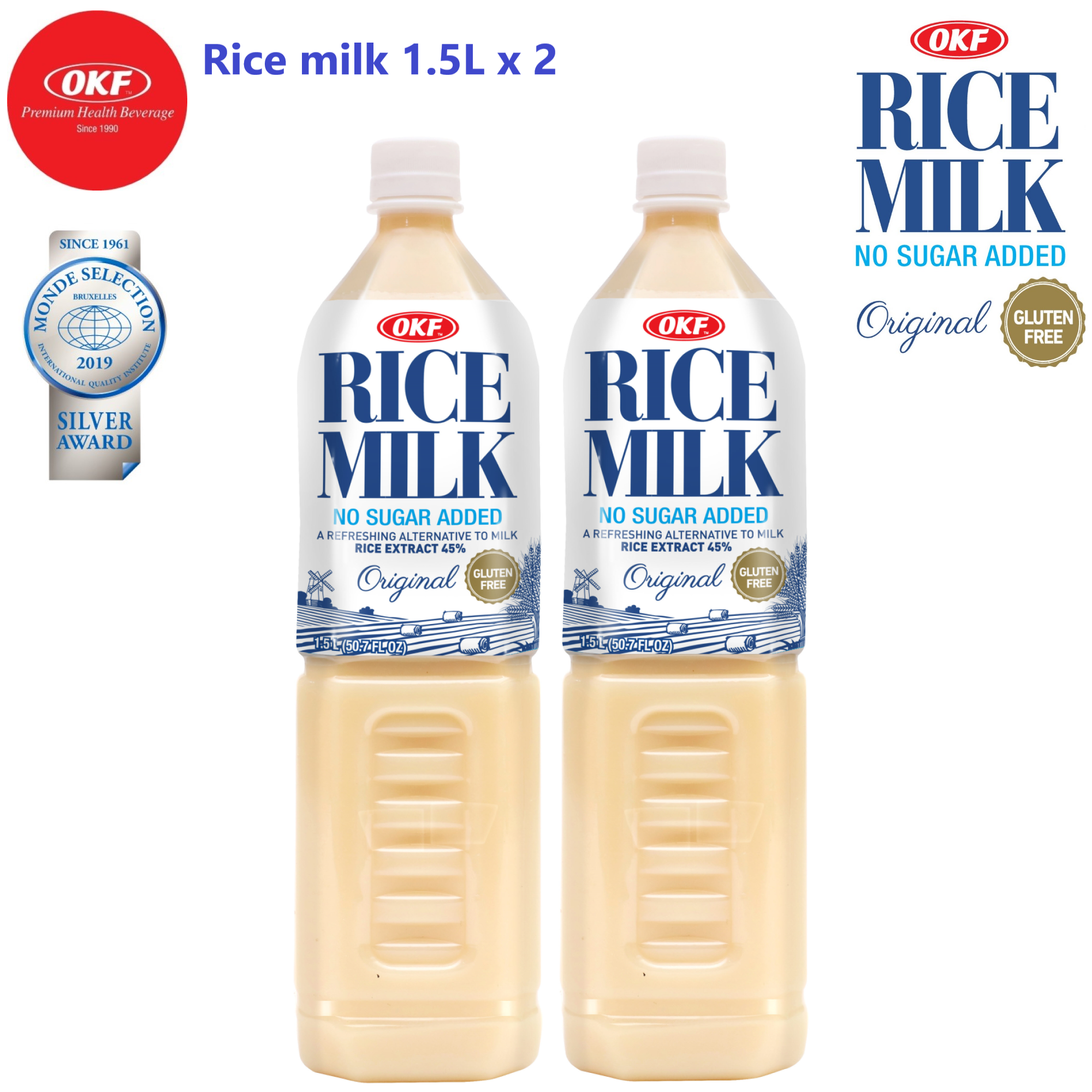 Sữa gạo không đường RICE MILK 1.5L x 2 chai OKF Hàn Quốc