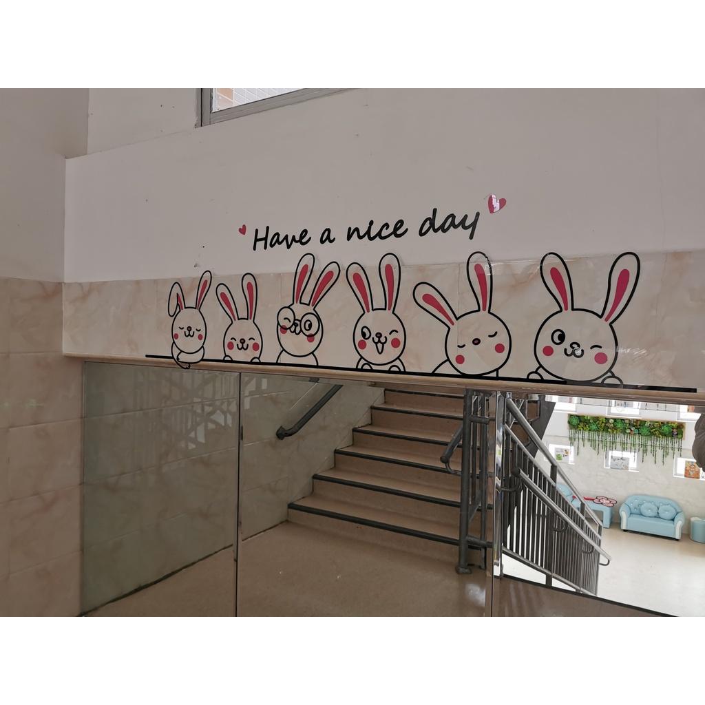 Tranh dán tường mica 3d decor khổ lớn hoạt hình thỏ bunny dễ thương trang trí mầm non, mẫu giáo, phòng cho bé