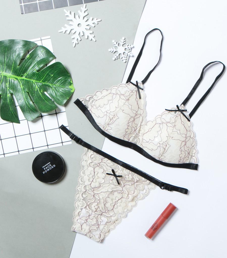 Bộ nội y ren bralette phong cách Vintage màu trắng B012