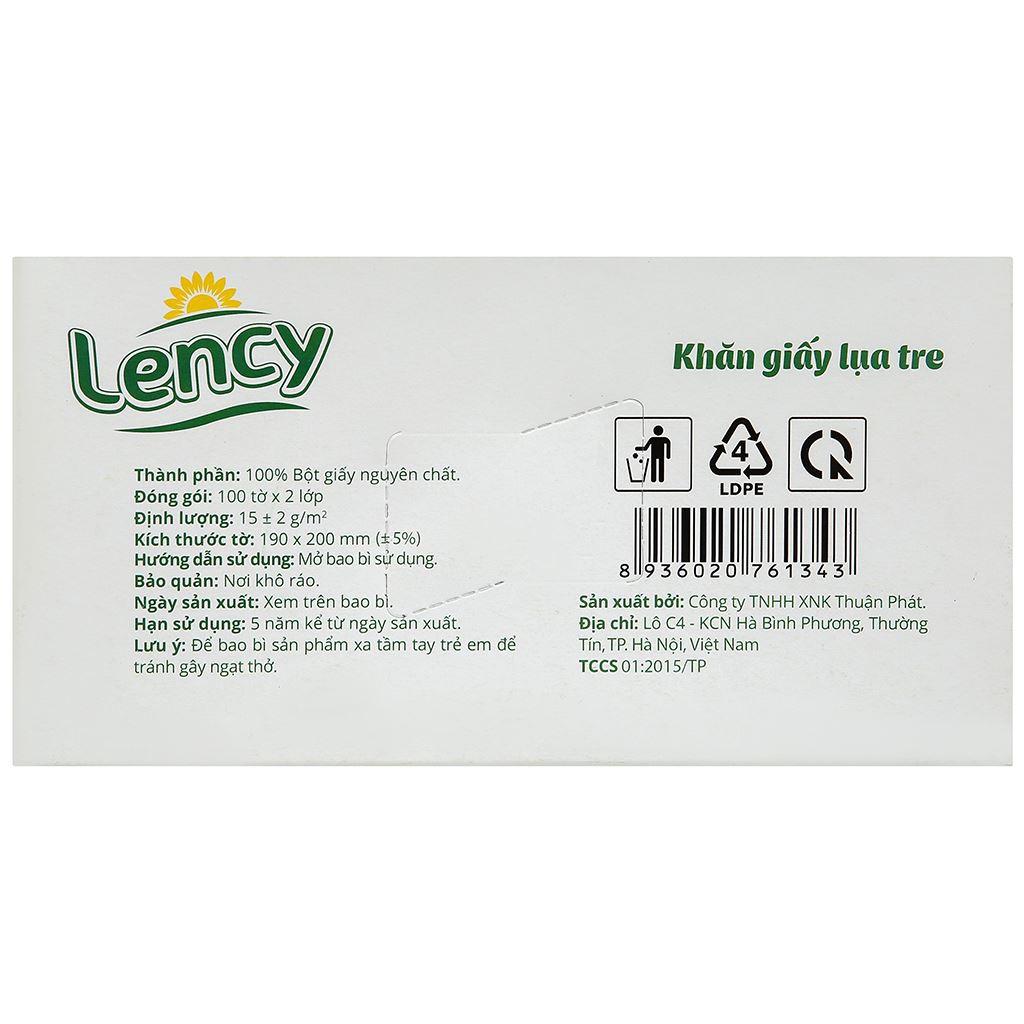 GIẤY LAU MẶT TRE LENCY HỘP 100 TỜ 2 LỚP (190 x 200 mm)