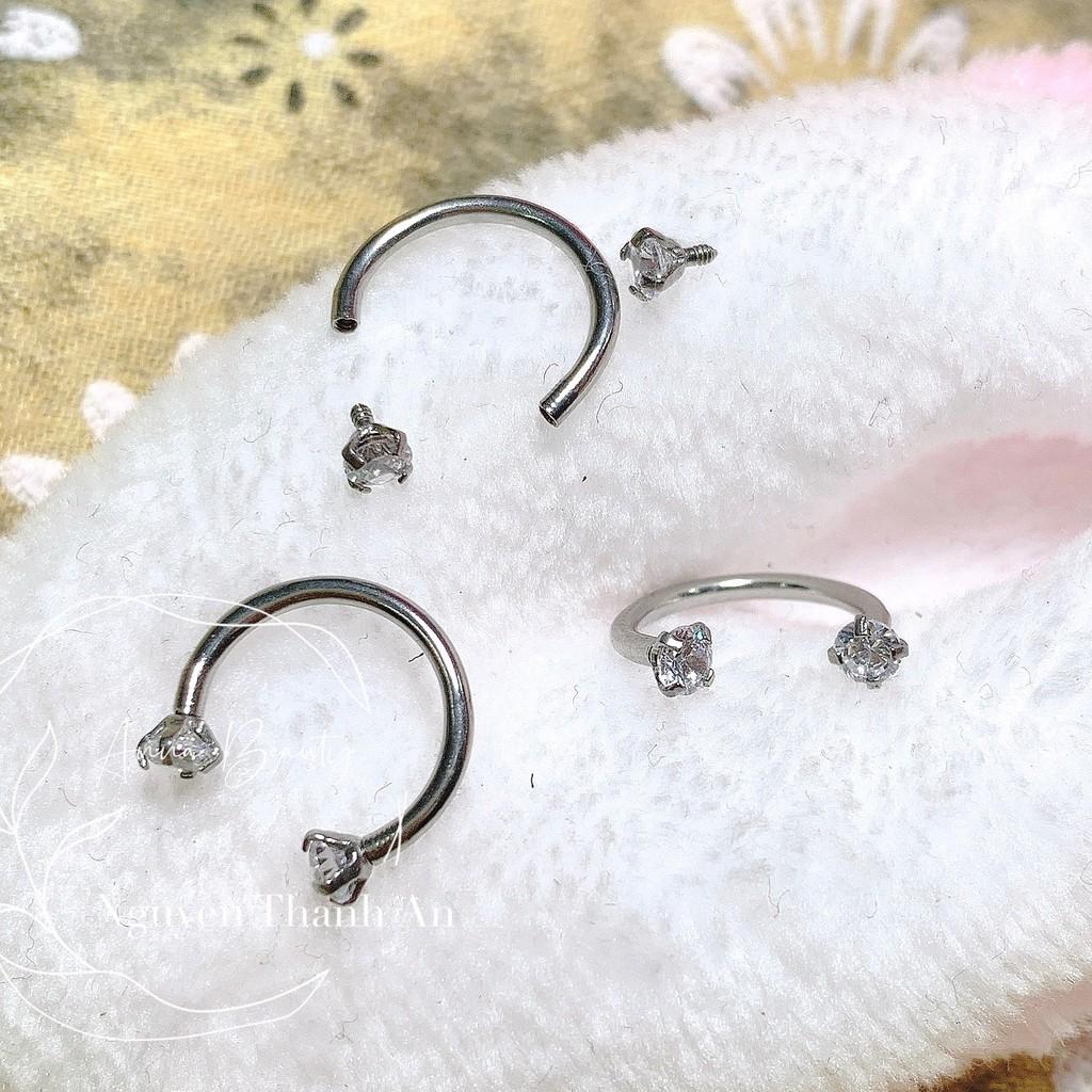 khuyên mũi chữ U đá trấu bằng thép y tế xỏ khuyên piercing - XUÂN SHOP