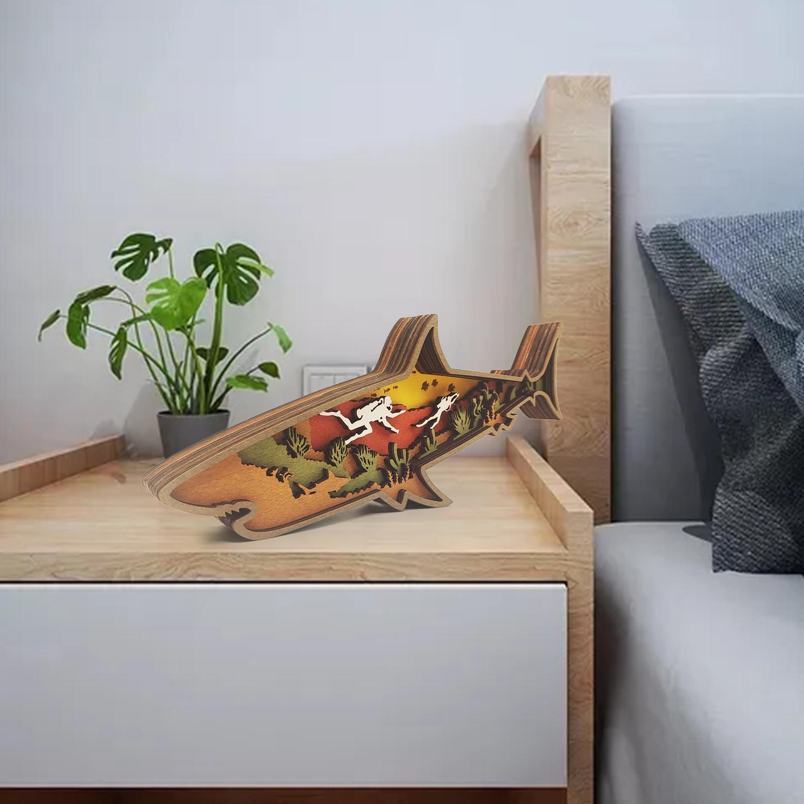 Animal Wooden Craft Ornament  Decor Shark for Office Table