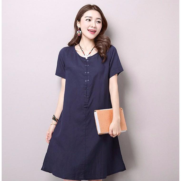 HÀNG ĐỦ SIZE: Đầm suông cách điệu xẻ tà gấu. - DS21