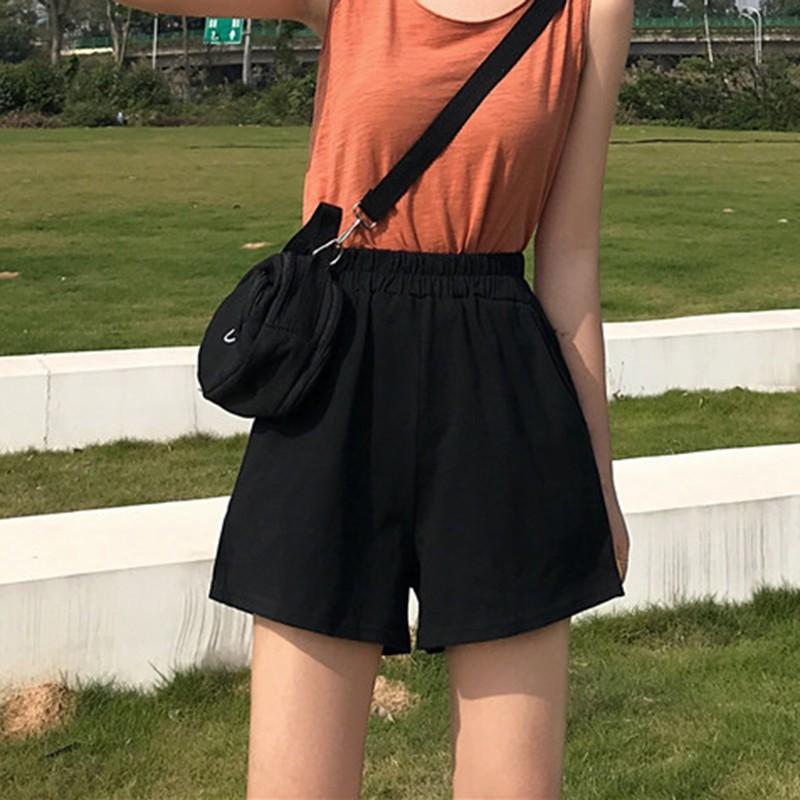 Quần Short Nữ Lưng Cao Ống Rộng Màu Trơn