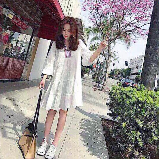 ĐẦM BABYDOLL Đầm váy trắng tay loa freesize dưới 50kg