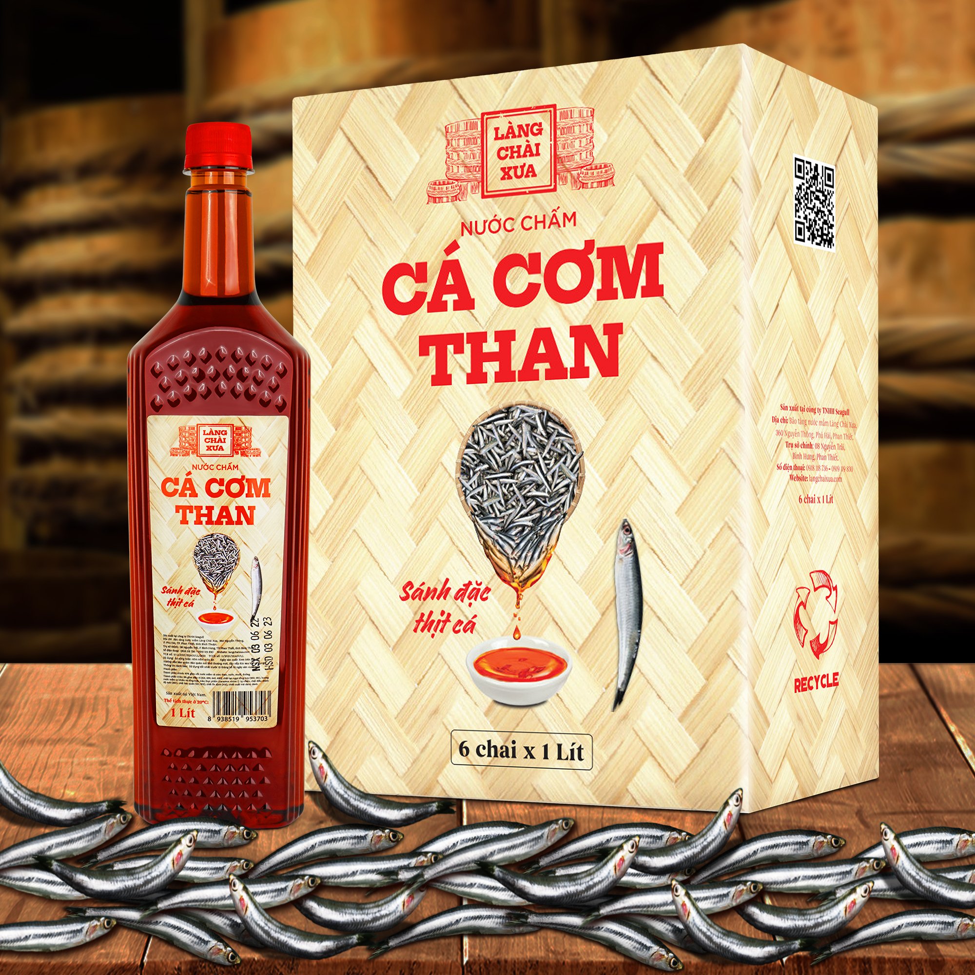 Đặc Sản Phan Thiết - [Thùng 6 Chai] Nước Chấm Cá Cơm Than Làng Chài Xưa Chai Nhựa Cao Cấp 1 Lít/Chai Đặc Biệt Thanh Dịu An Toàn Tiết Kiệm