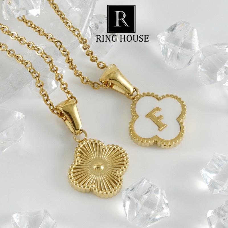 Dây chuyền vòng cổ nữ titan không đen mặt cỏ 4 lá chữ cái theo tên riêng đẹp Ring House