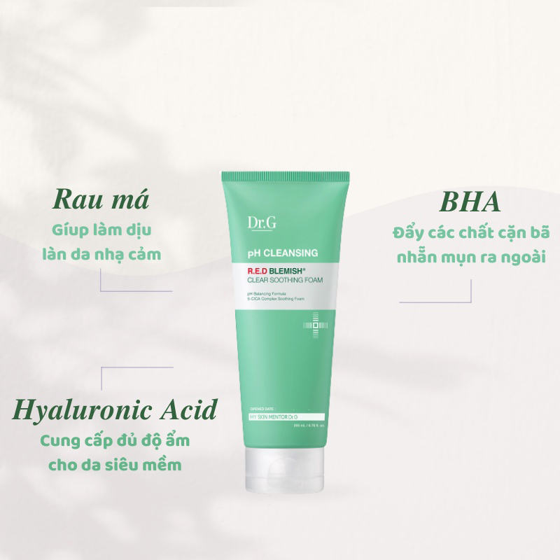 Sữa Rửa Mặt Dành Cho Da Mụn, Nhạy Cảm Dr.G pH Cleansing R.E.D Blemish Clear Soothing Foam 150ml