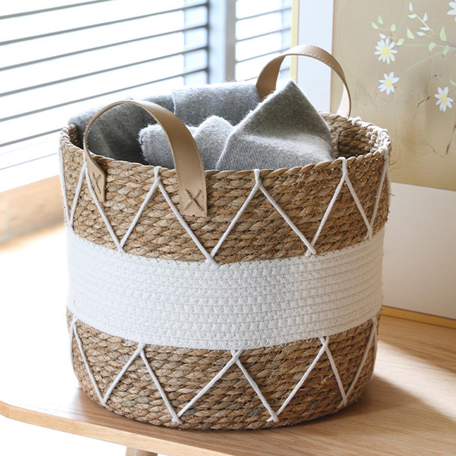 Laundry Hamper, Woven Rope Laundry Basket, Nordic Toys Storage Basket, with Handle, Baby Nursery Hamper for Handbag, Bedding Clothing Closet Toys