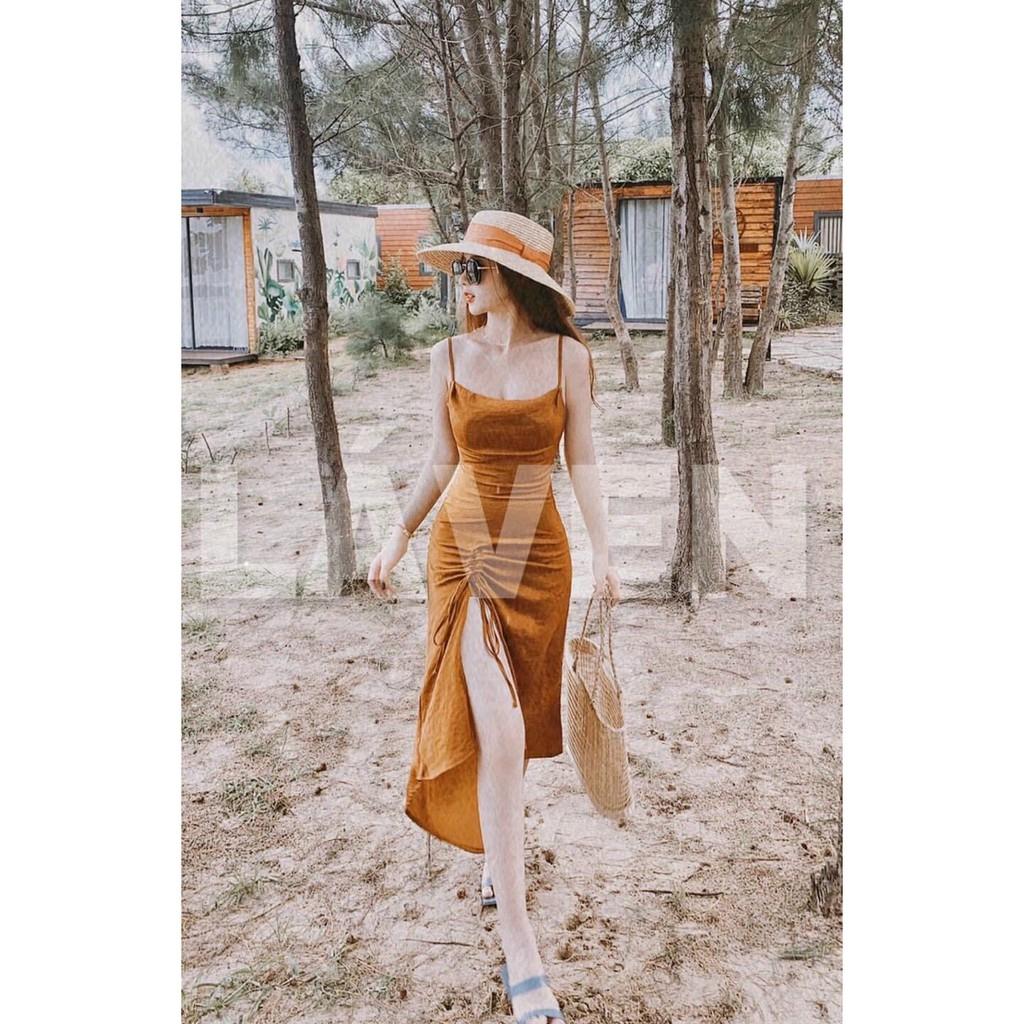 Đầm maxi biển 2s hở lưng xẻ tà