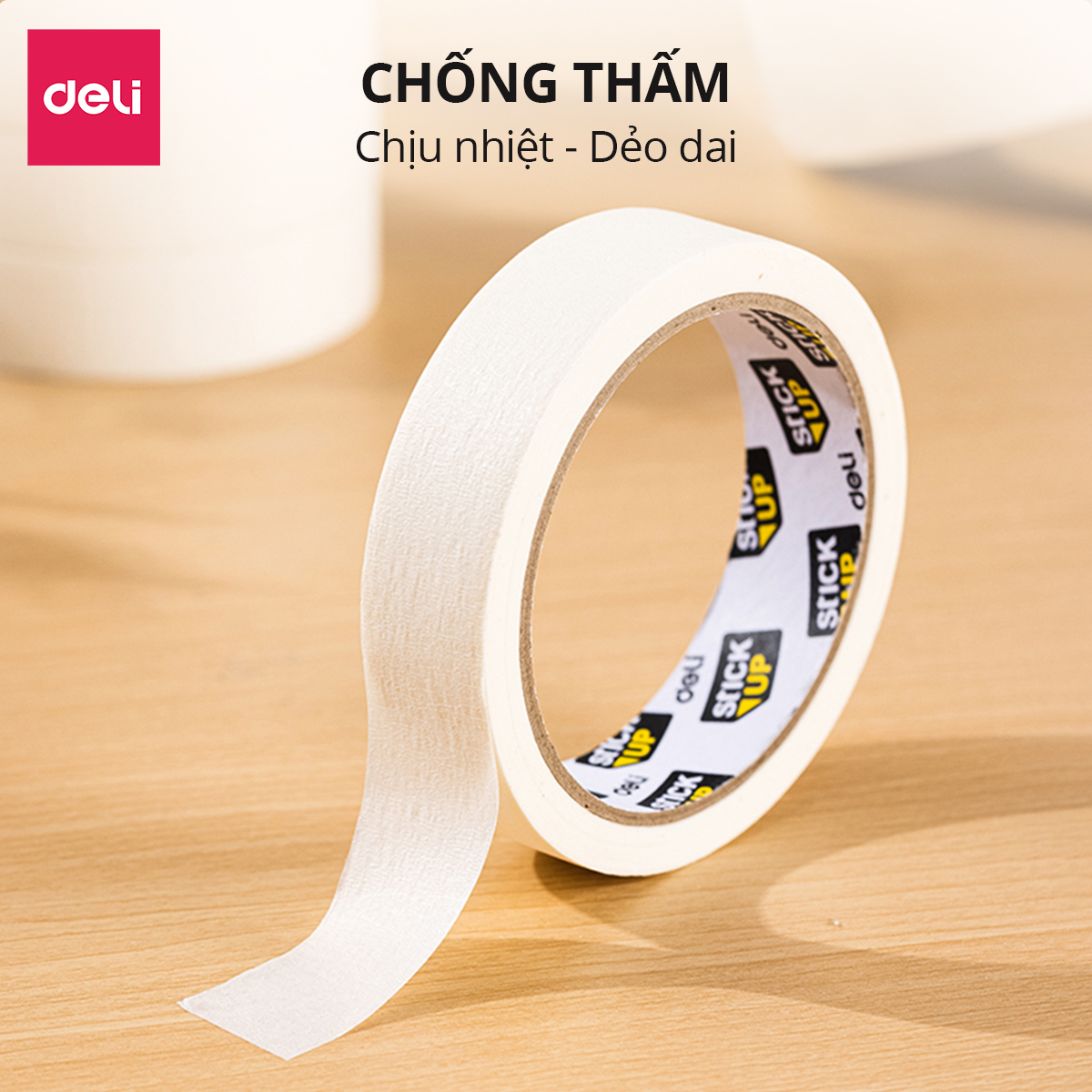 Băng keo che sơn băng dính giấy 24mm*20y Deli - Băng keo giấy masking tape chặn màu, cố định bản vẽ, đánh dấu, ghi chú