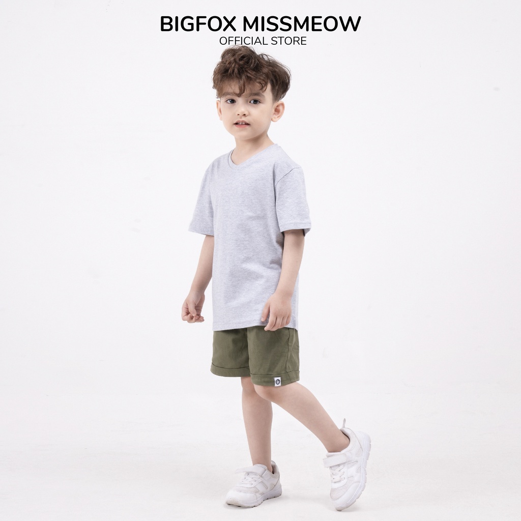 Áo bé trai BIGFOX - MISS MEOW size đại, áo phông cho bé cổ tim chất cotton từ 3 - 11 tuổi 11 - 40 kg