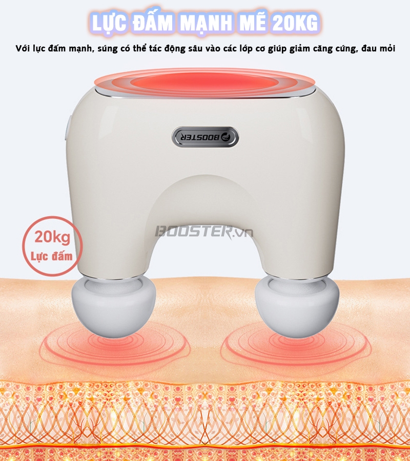 Máy massage cầm tay 2 đầu Booster mini KK, lực đấm mạnh, thiết kế nhỏ gọn sang trọng 3 tốc độ, 3 bộ đầu massage thư giãn