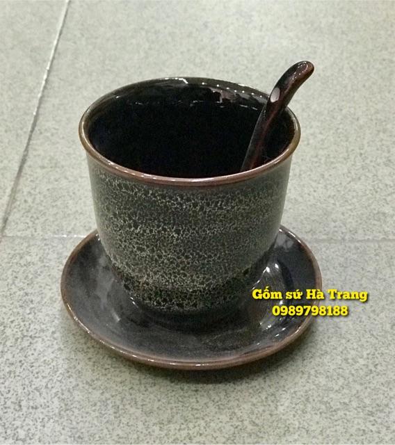 Set cốc đĩa men hoả biến Gốm sứ Bát Tràng cao cấp
