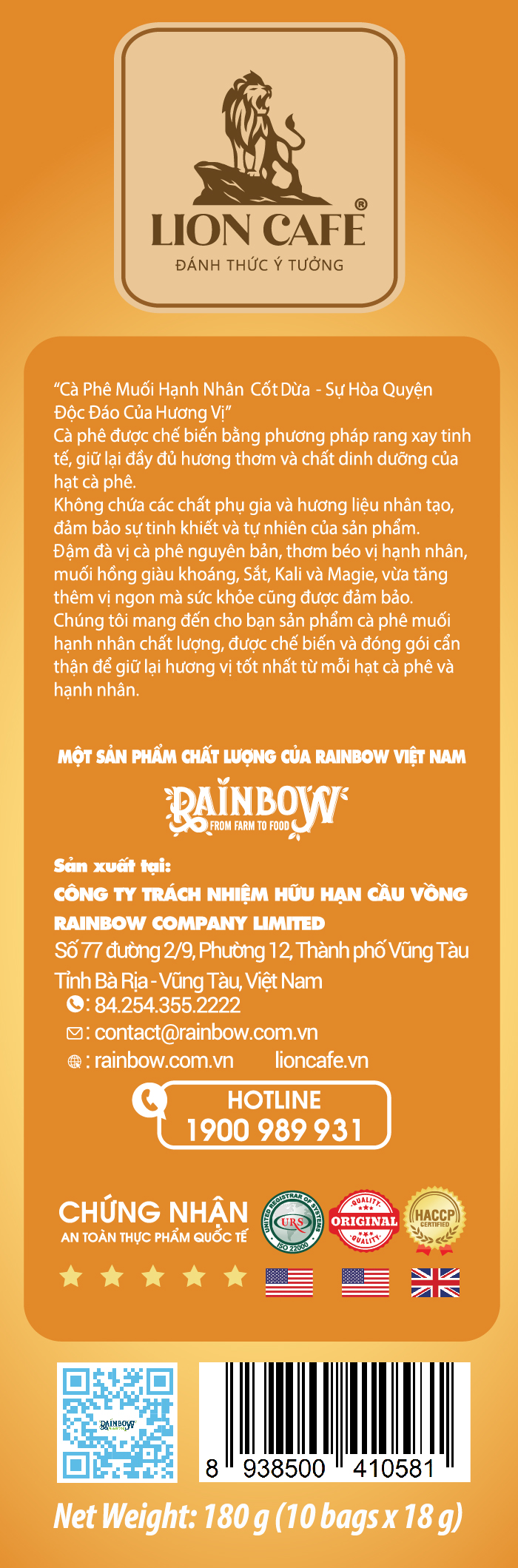 Cà Phê Muối Hạnh Nhân Cốt Dừa - LION CAFE Hộp 180g (10 gói x 18g) - Thơm Béo Sánh Quyện